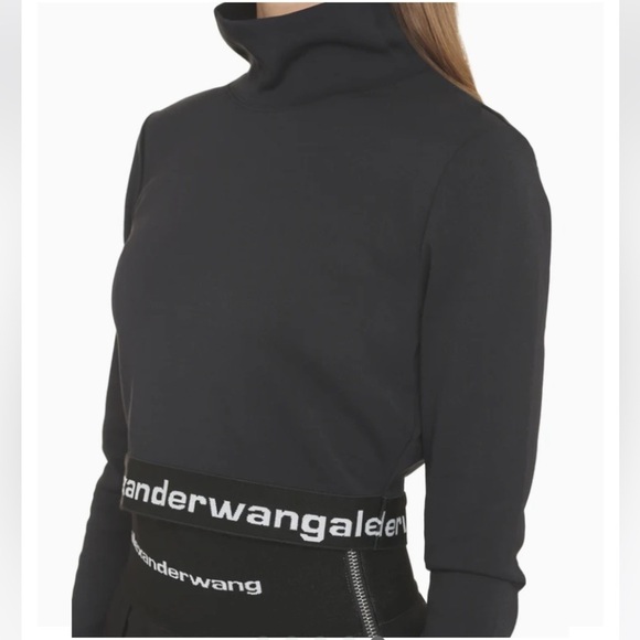 Alexander Wang Logo Elastic Cropped Mock Neck Top Long Sleeve Black - Picture 6 of 15